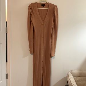 Express camel midi sweater dress with gold buttons size Large